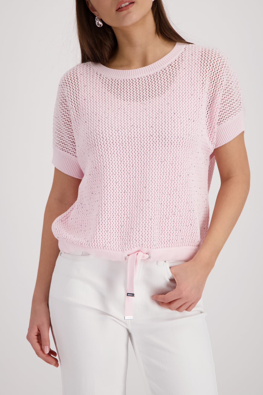 Ajour knitted jumper with rhinestones