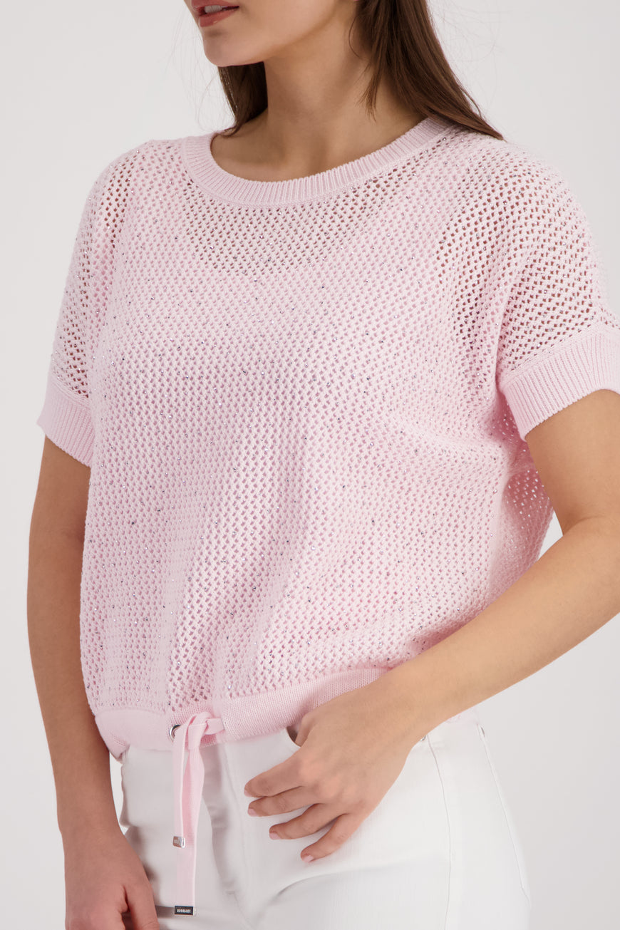 Ajour knitted jumper with rhinestones